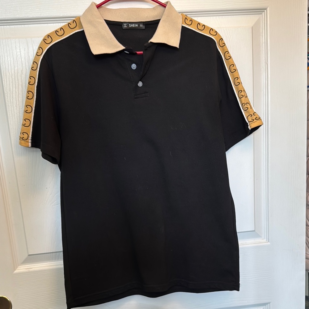 Shein Black Polo Shirt with Tan Accents